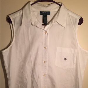 White Ralph Lauren collared sleeveless shirt.